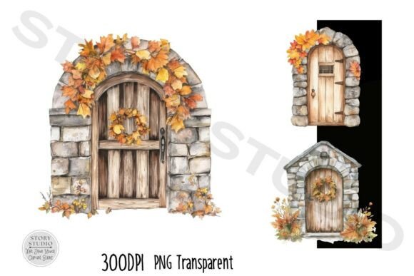 Cozy Autumn Stone Door Clipart Pack