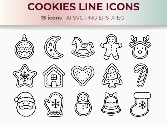 Gingerbread Cookies Line Icons Christmas