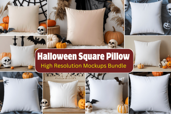 Halloween Square Pillow Mockups Bundle