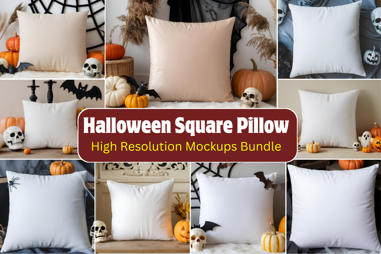 Halloween Square Pillow Mockups Bundle