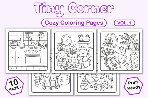 Tiny Corner Cozy Coloring Pages Vol 1 Graphics