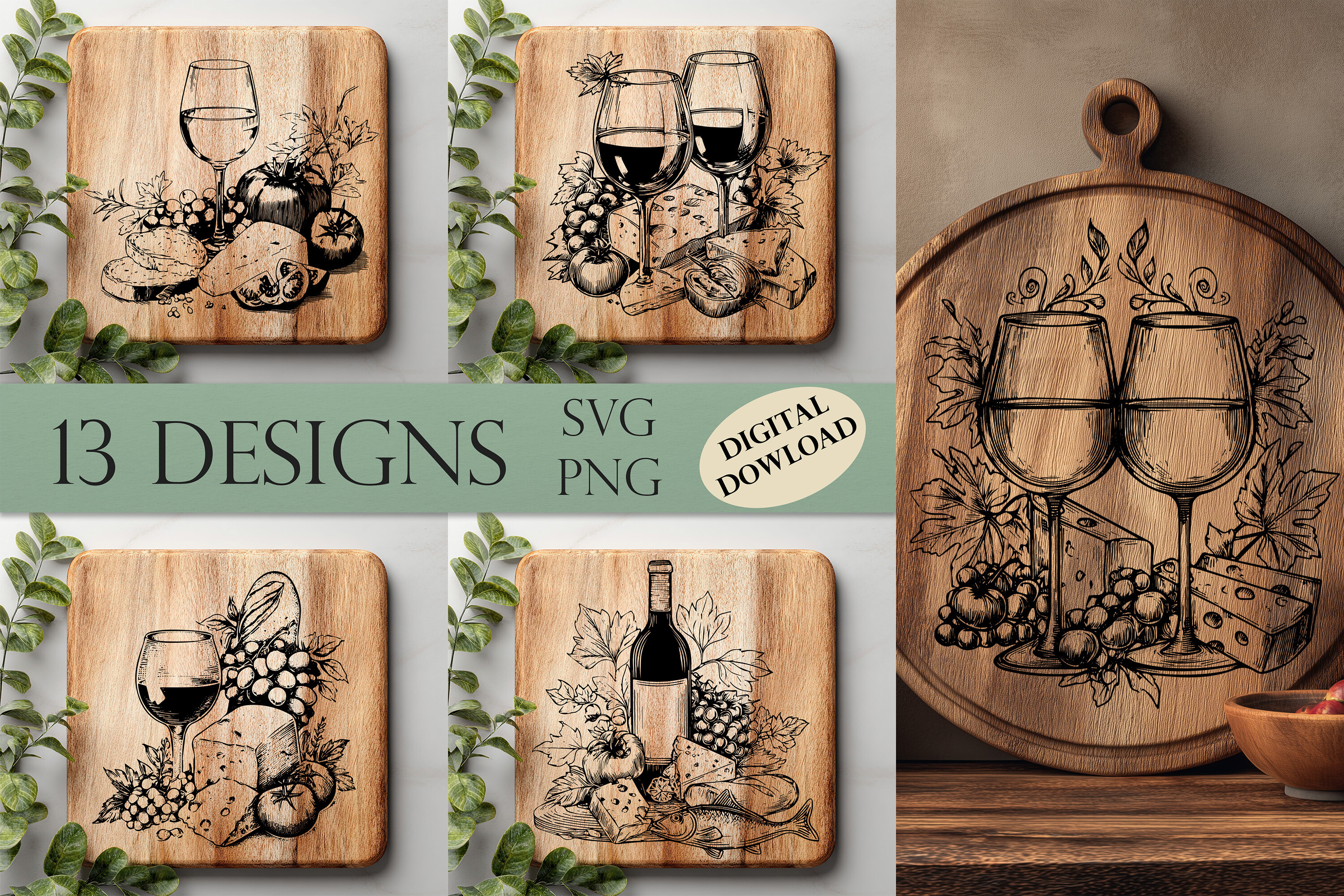 Wine Cutting Board Laser Engraving SVG