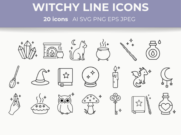 Witchy Aesthetic Line Icons Magical SVG Gráfico Ícones Por CozyNest Studio