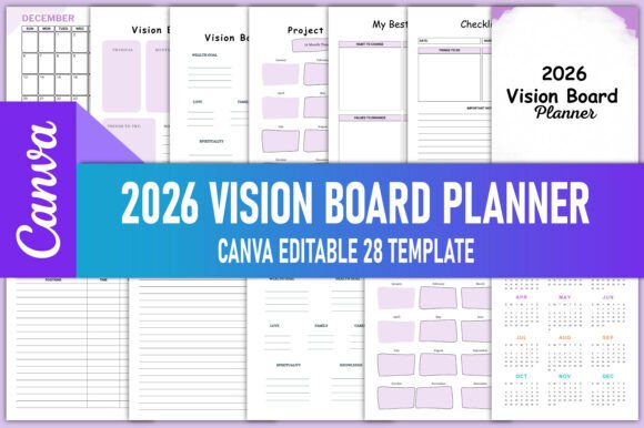 1 Editable 2026 Vision Board Planner Canva Kdp Interiors Designs & Graphics