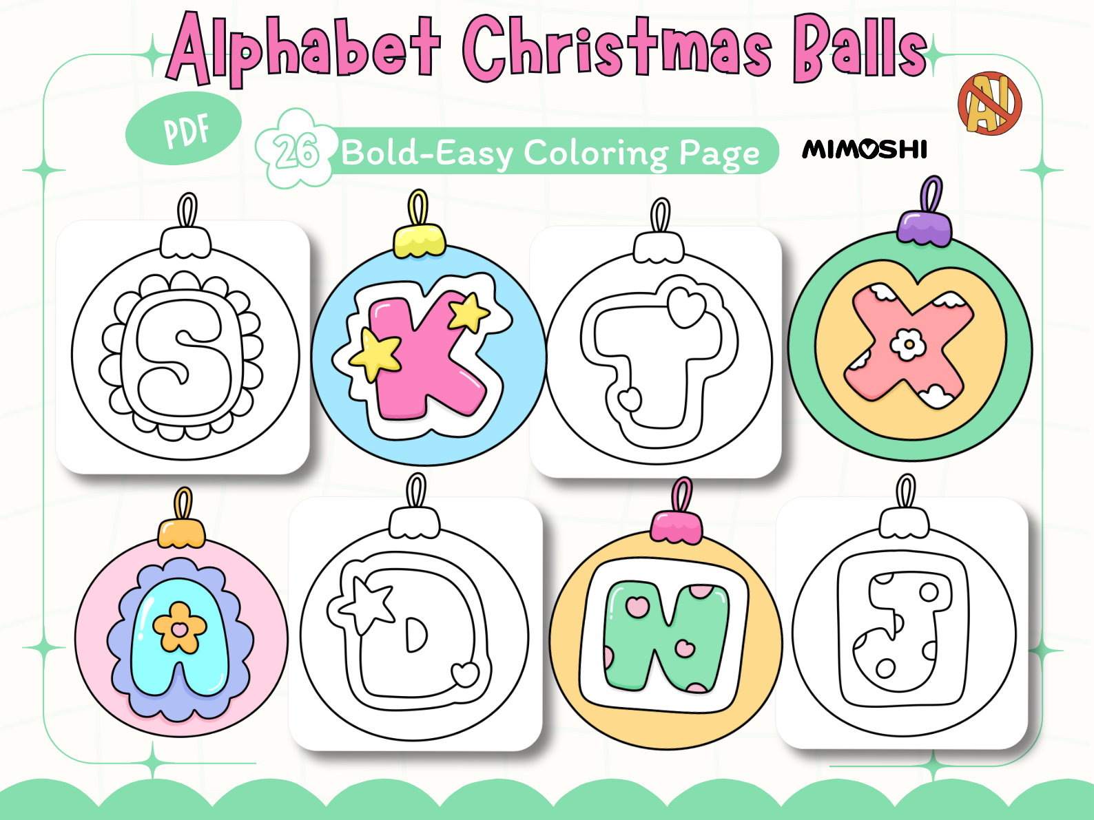 Alphabet Christmas Balls Coloring Pages