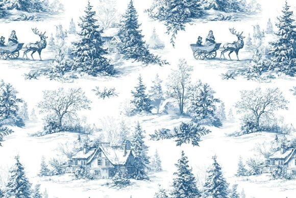 Blue Toile Christmas Seamless Pattern 10