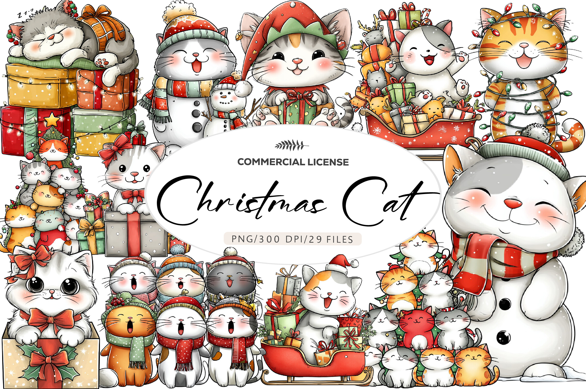 Christmas Cat Sublimation Clipart Graphic by Dreamshop · Creative Fabrica