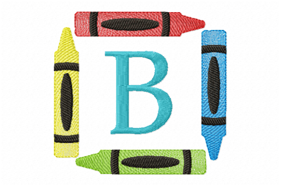 Crayons Frame Monogram Letter B Embroidery Design