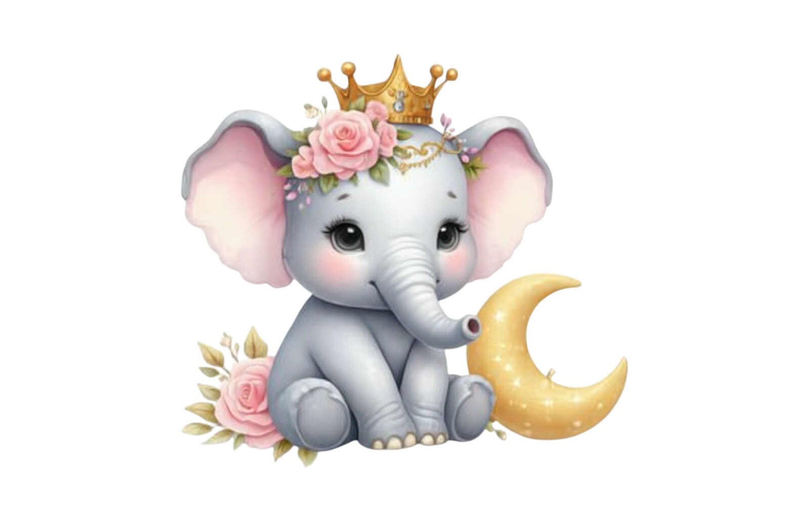 Cute Baby Elephant Princess Crown Moon