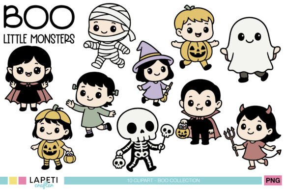 Cute Halloween Kids Clipart Set