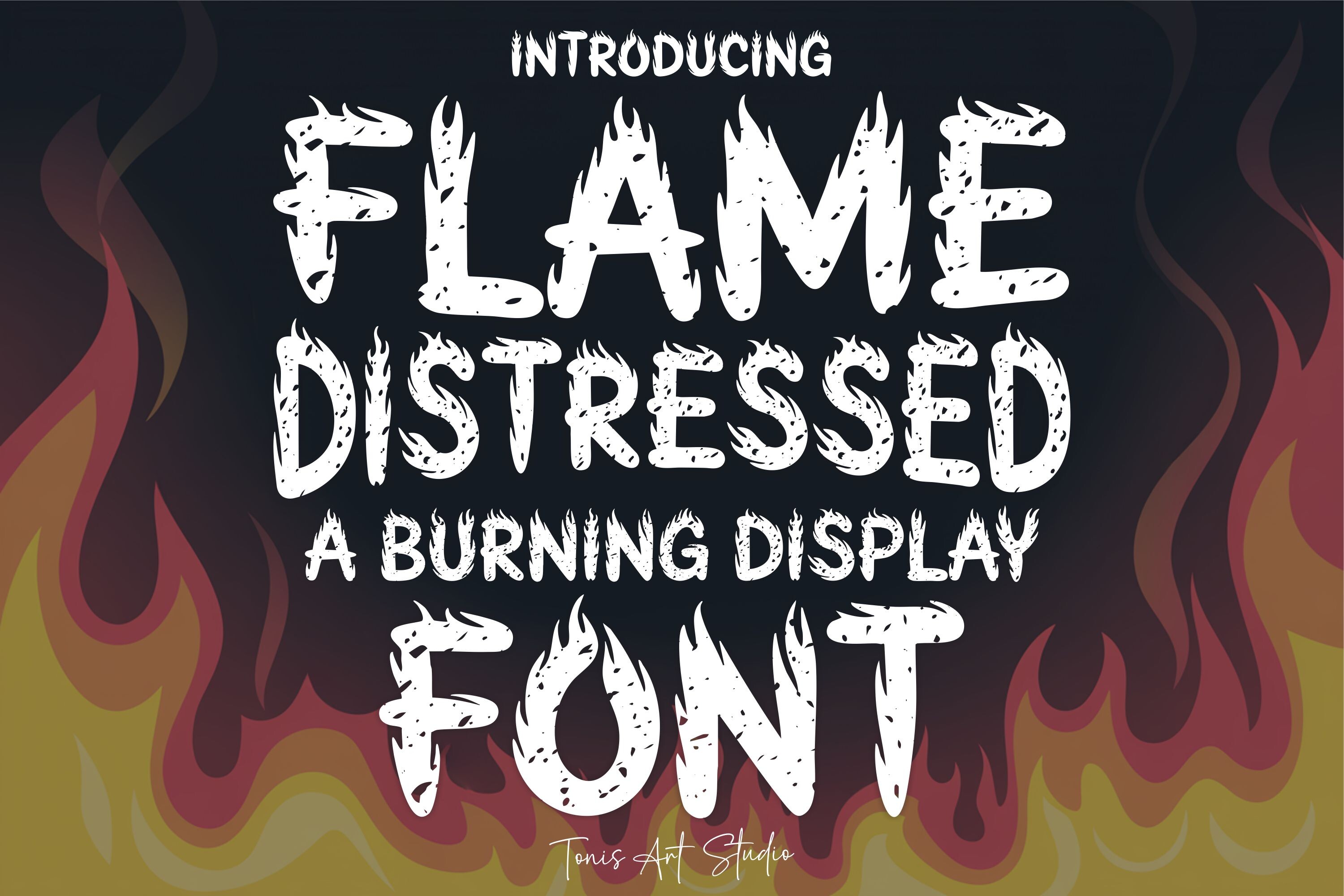 Flame Distressed font preview in a distressed display style