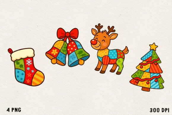 Patchwork Christmas Clipart | Cute PNG