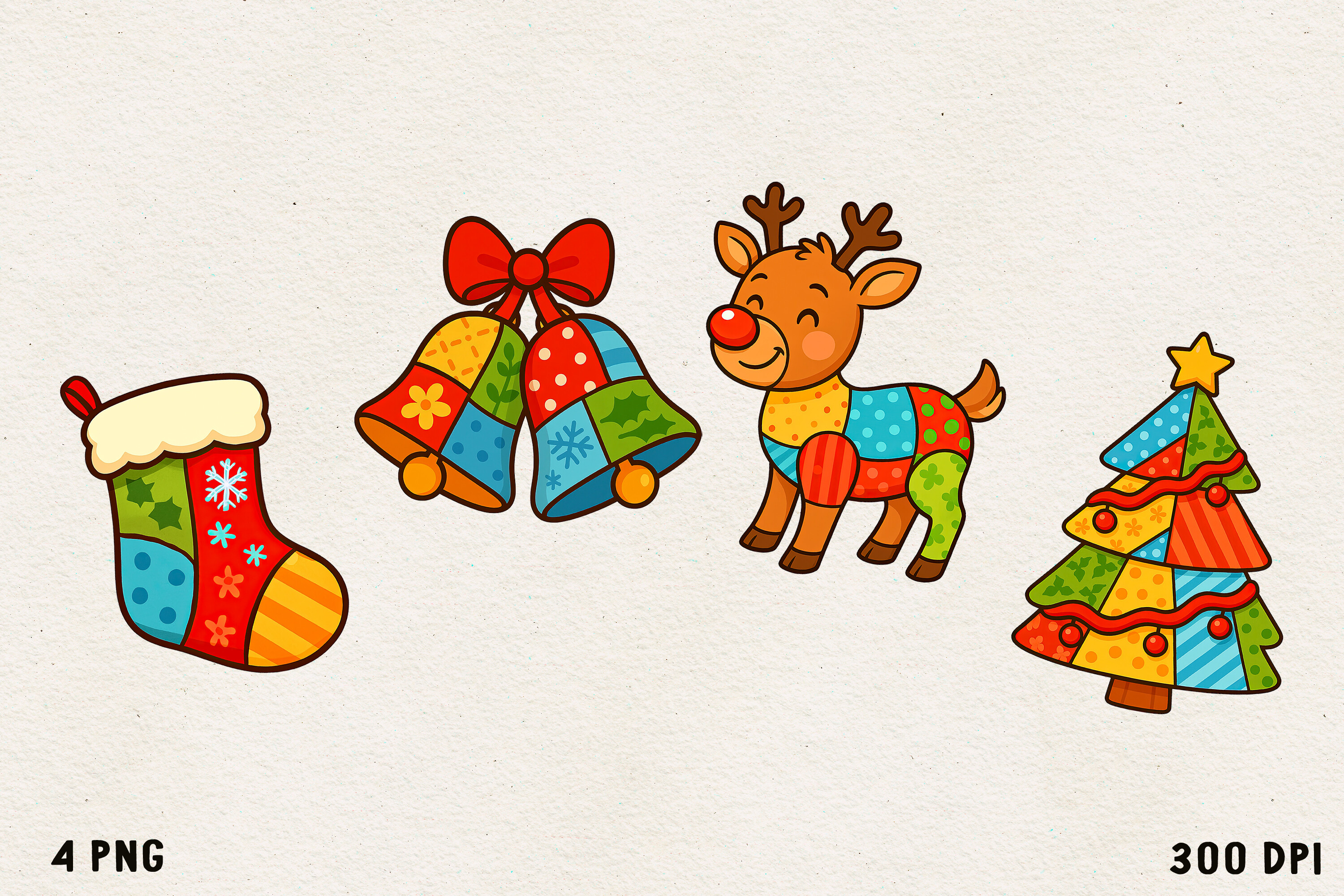 Patchwork Christmas Clipart | Cute PNG
