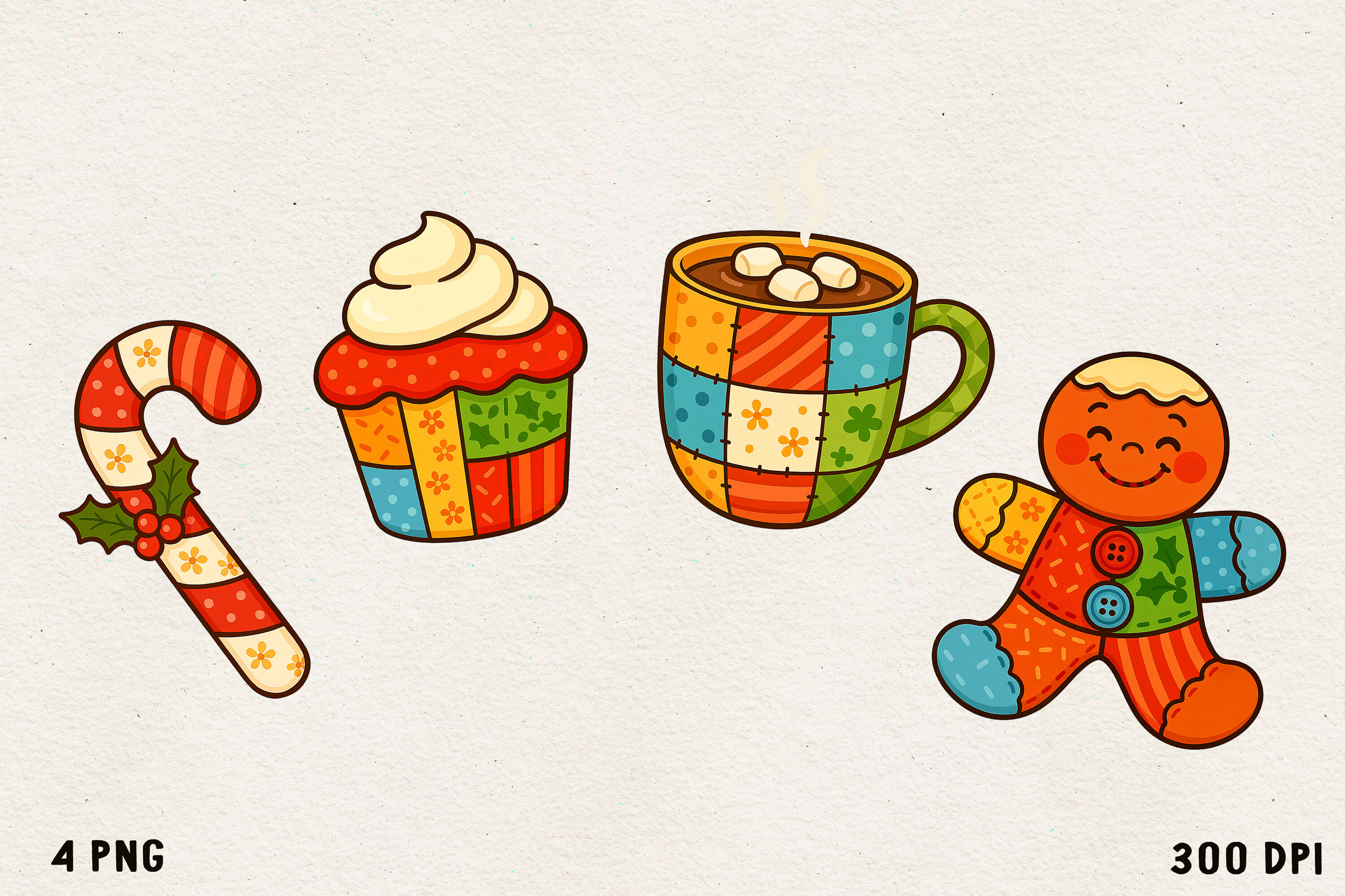 Patchwork Christmas Clipart | Cute PNG
