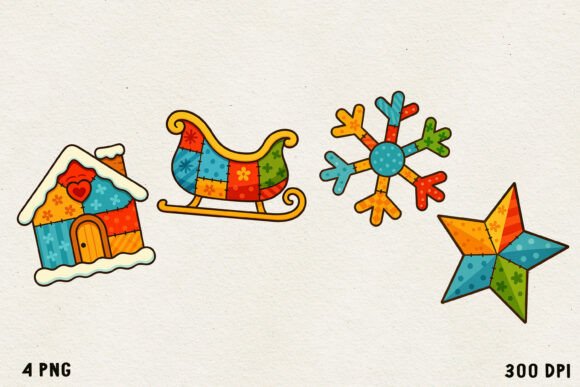 Patchwork Christmas Clipart | Cute PNG