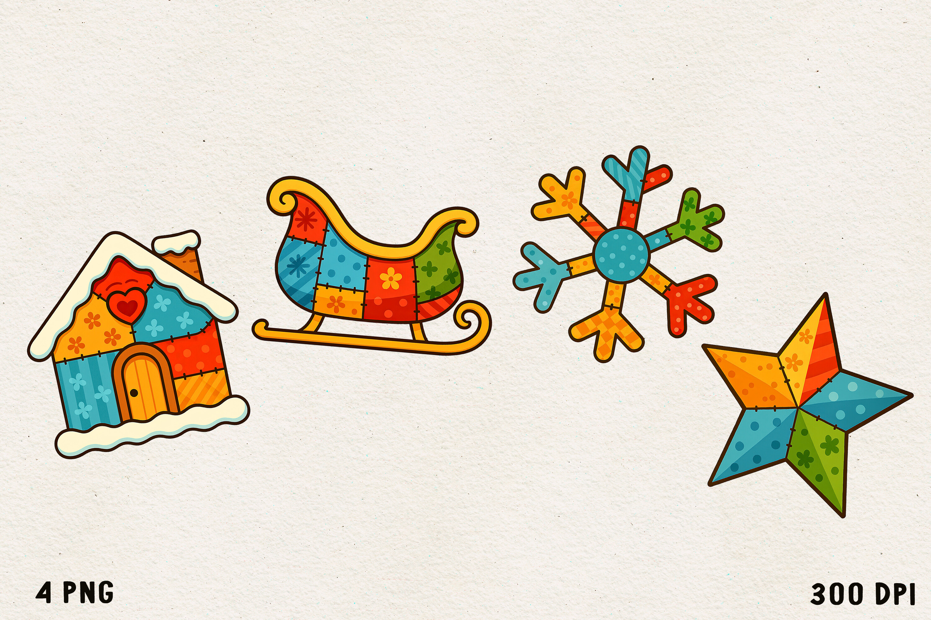 Patchwork Christmas Clipart | Cute PNG