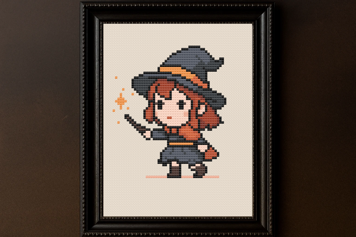 Witch with Magic Wand Cross Stitch