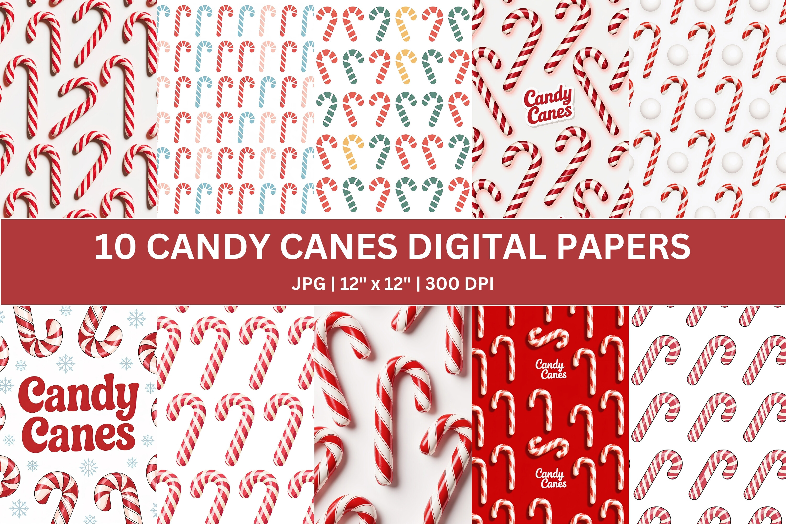 10 Candy Cane Digital Paper