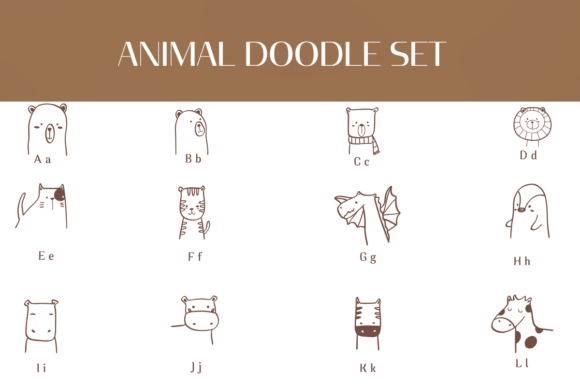 Animal Doodle Set Font PNG with transparent background - Preview 1