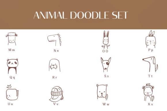 Animal Doodle Set Font PNG with transparent background - Preview 2