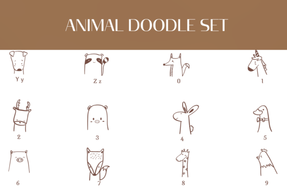 Animal Doodle Set Font PNG with transparent background - Preview 3