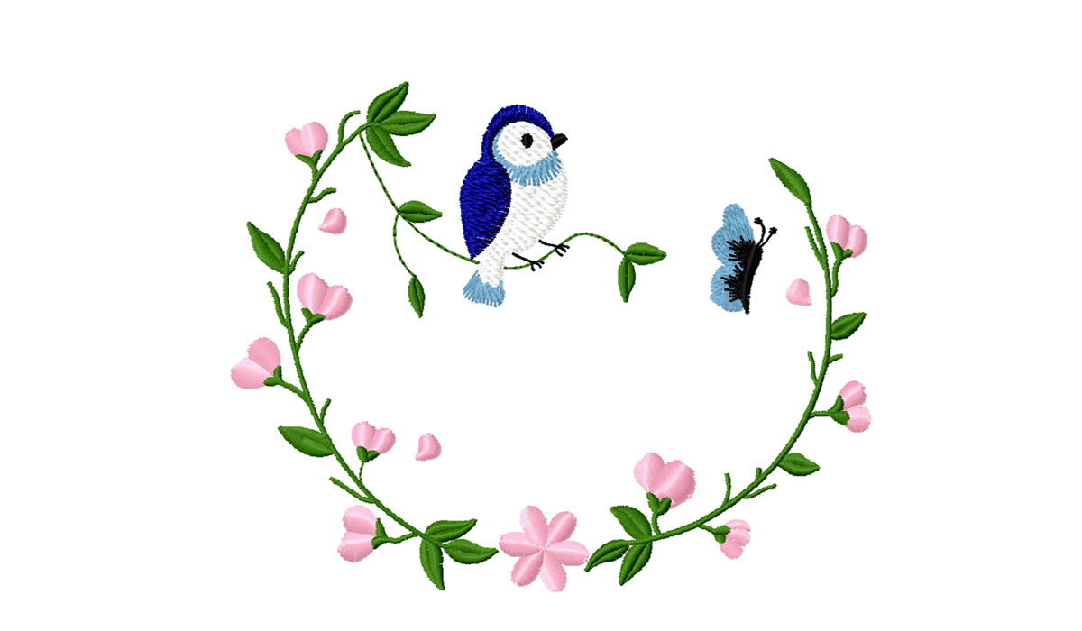 Bird and Butterfly Floral Embroidery