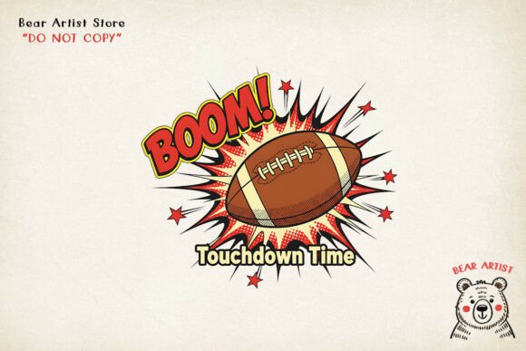 Boom Touchdown Time, Retro Football PNG