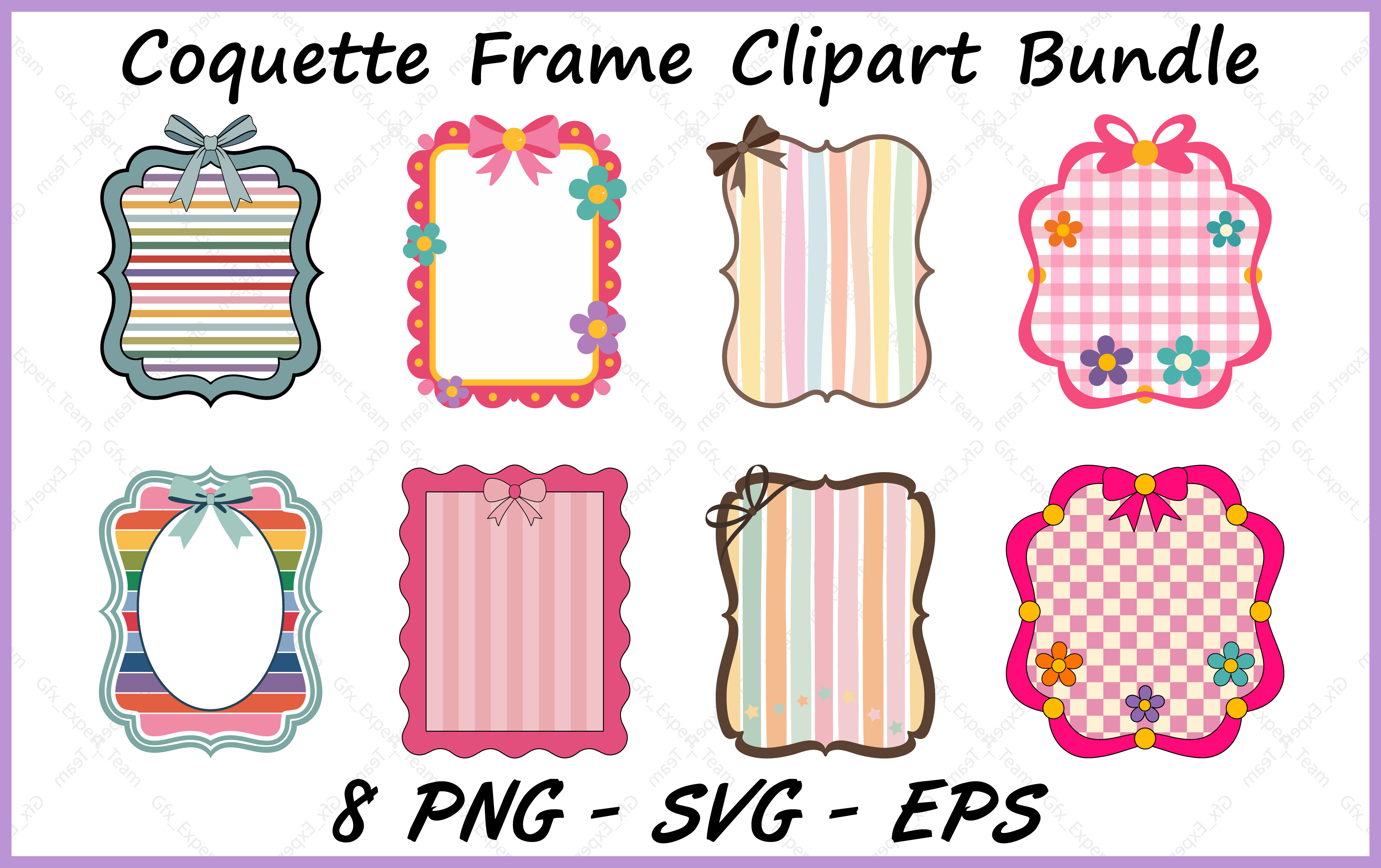 Border Frame Coquette PNG Clipart Bundle