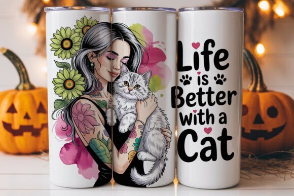 Cat Lover Sunflower 20oz Tumbler Wrap sublimation design for Cricut and heat press