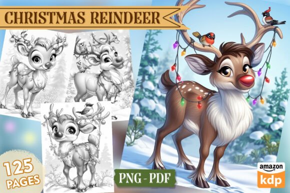 Christmas Reindeer: Grayscale Vol. 01