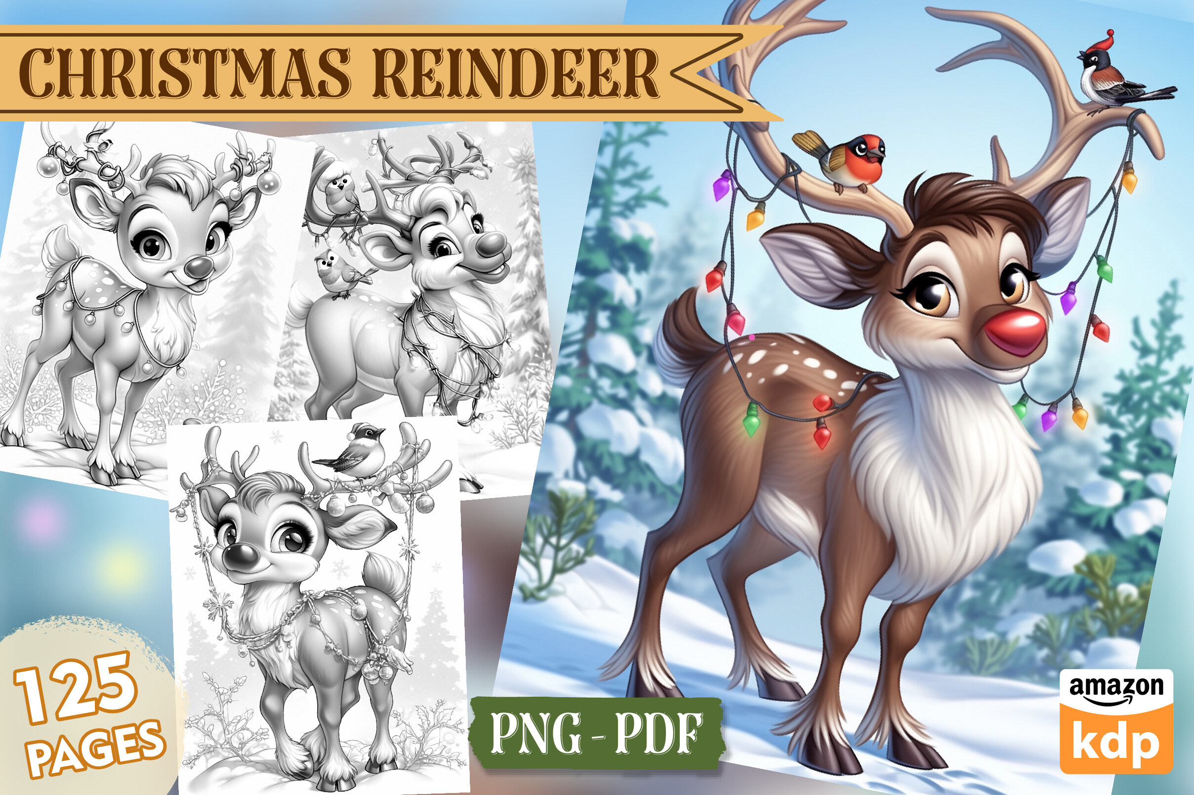 Christmas Reindeer: Grayscale Vol. 01