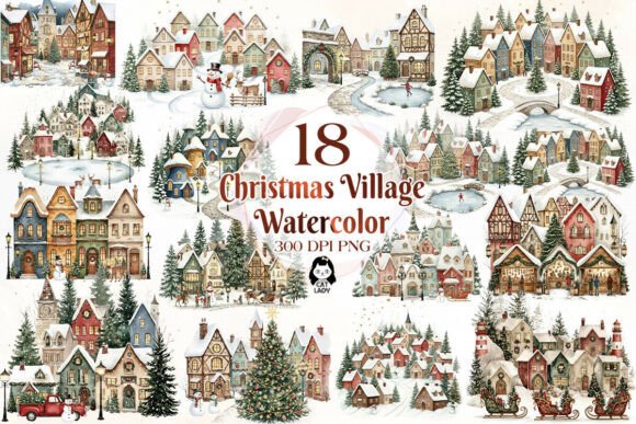 Christmas Village Watercolor Bundle