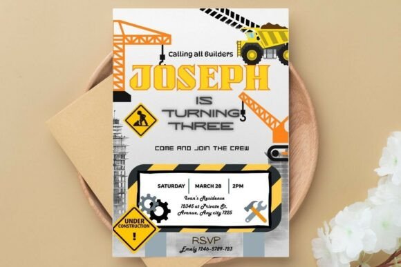 Construction Theme Birthday Canva Edit