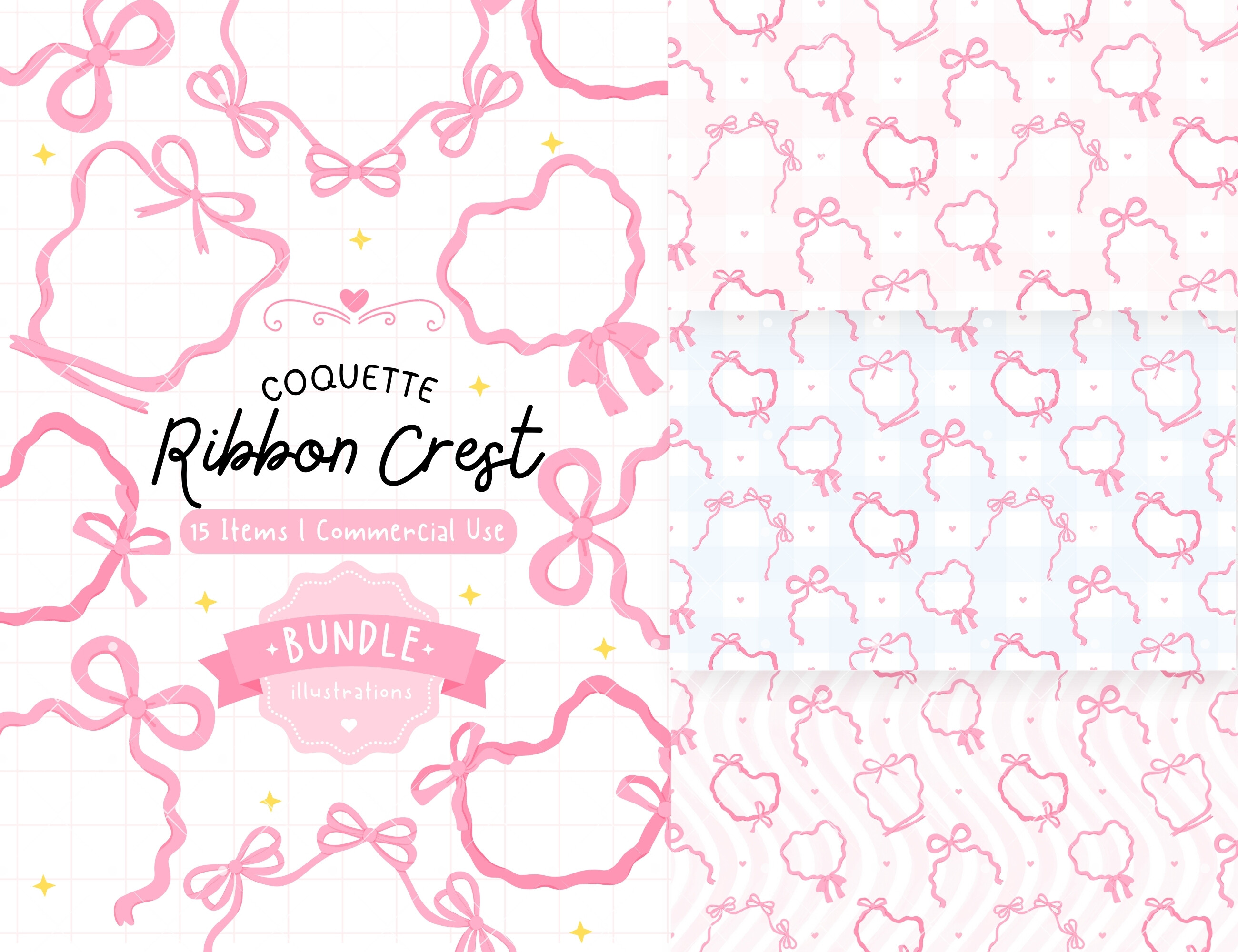 Coquette Ribbon Crest Clipart & Patterns Graphic by Saltyarts ...