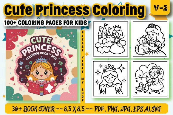 Cute Princess Coloring Book for Kids V-1