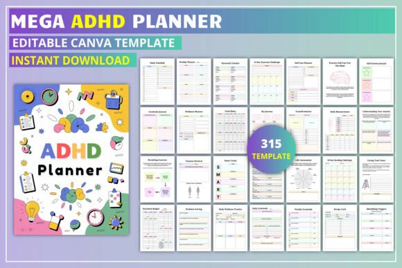Editable Mega ADHD Planner KDP Interior