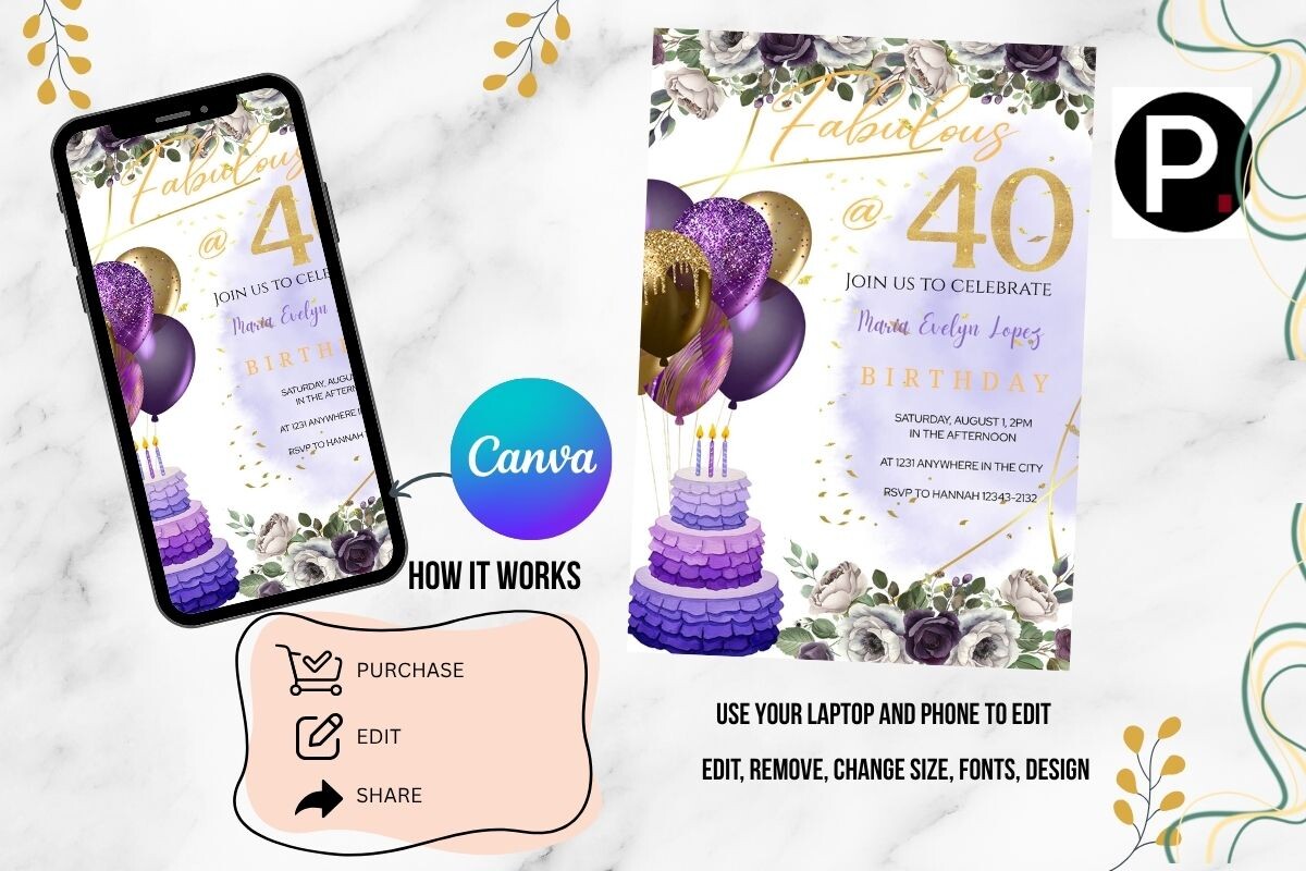 Fabulous 40 Birthday Canva Edit Invites