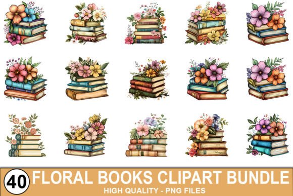 Floral Books Clipart PNG Bundle Graphic Illustrations By SVG Print design