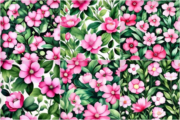 Pink & Green Watercolor Flowers Patterns