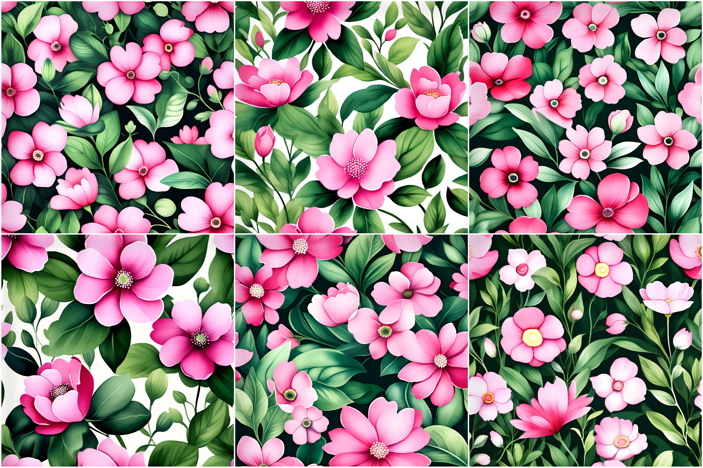 Pink & Green Watercolor Flowers Patterns