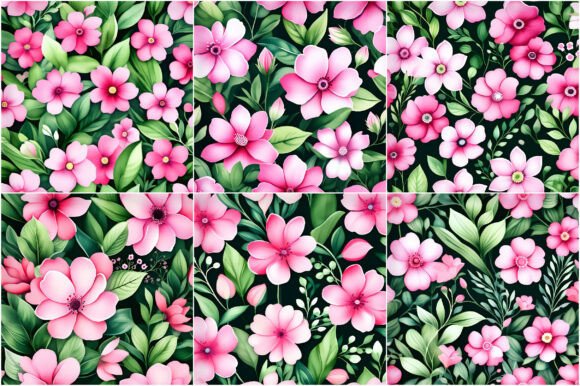 Pink & Green Watercolor Flowers Patterns