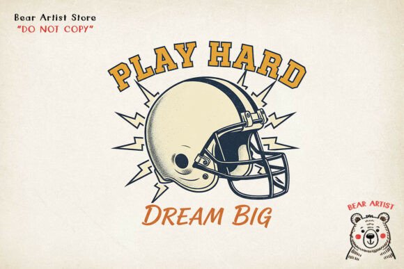 Play Hard Dream Big, Retro Football PNG
