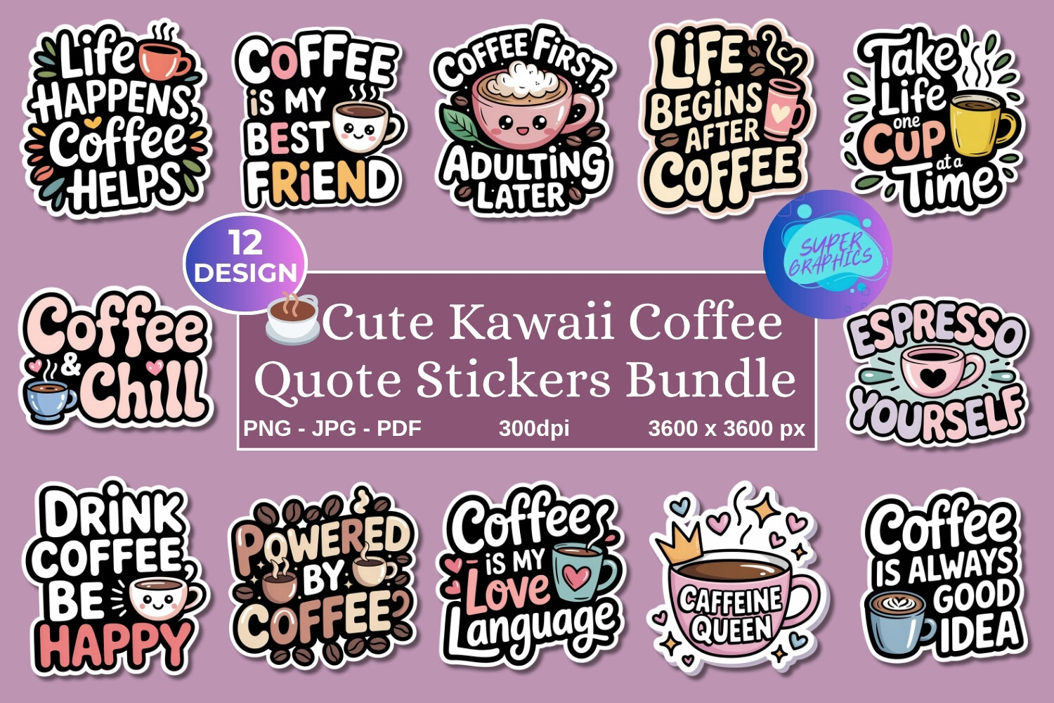 Printable Kawaii Coffee Quote Stickers