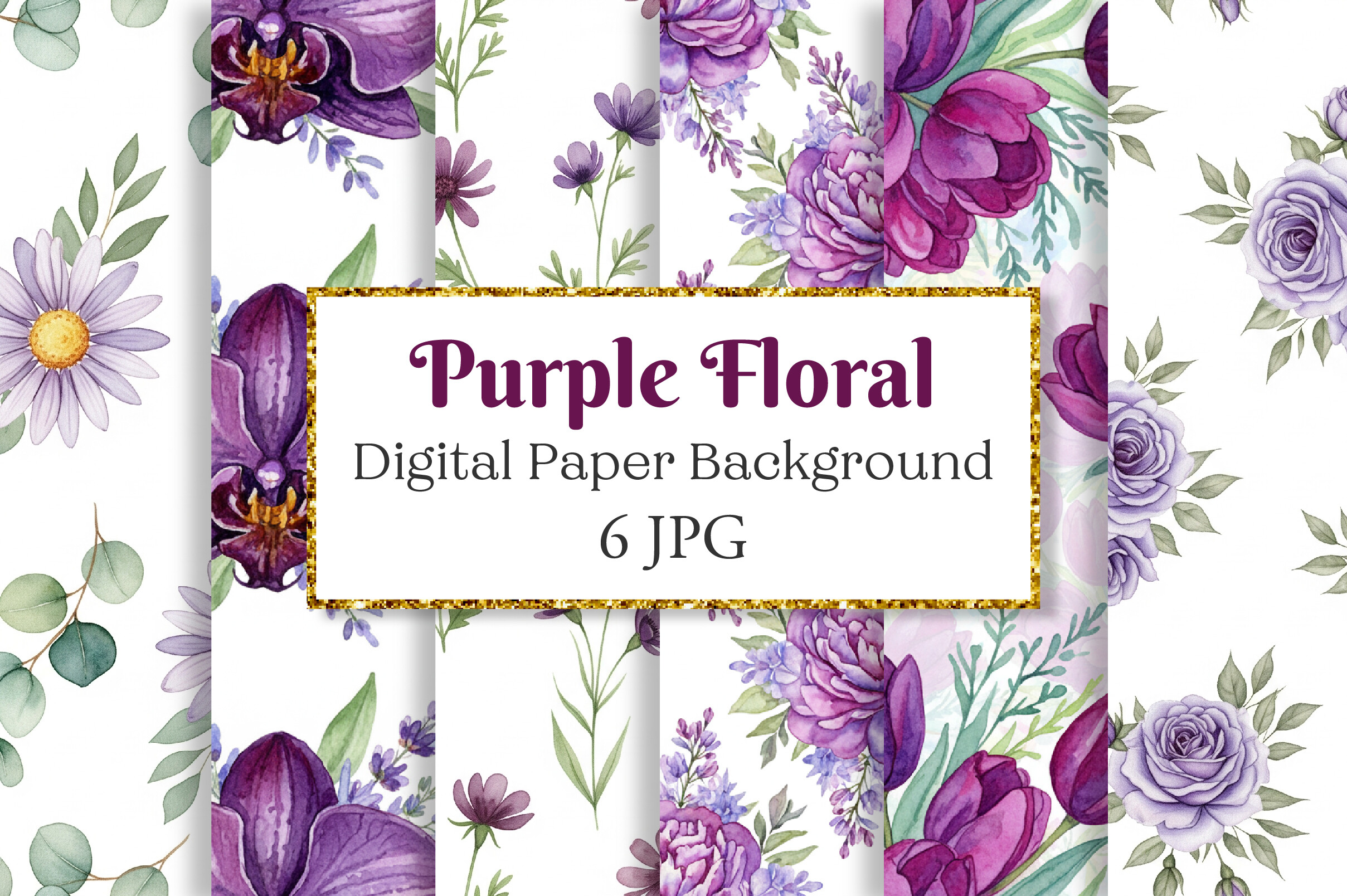 Purple Floral Pattern Digital Paper