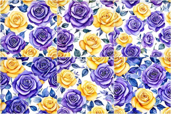 Purple & Yellow Watercolor Roses Pattern
