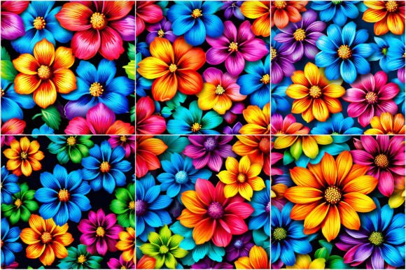 Rainbow Knitted Flowers Digital Papers