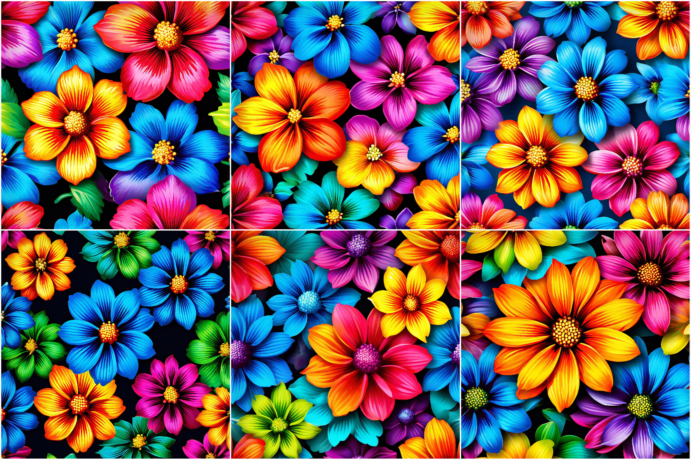 Rainbow Knitted Flowers Digital Papers