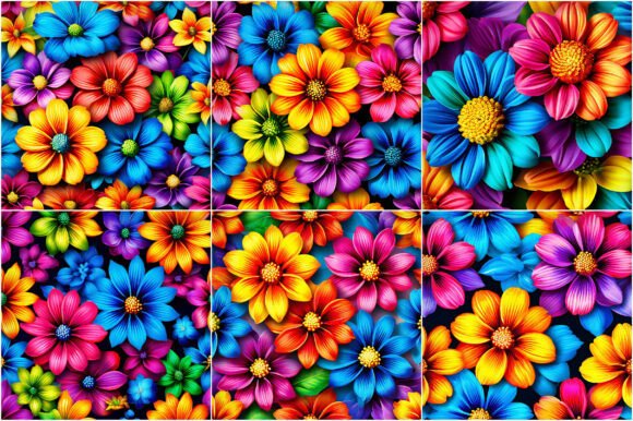 Rainbow Knitted Flowers Digital Papers