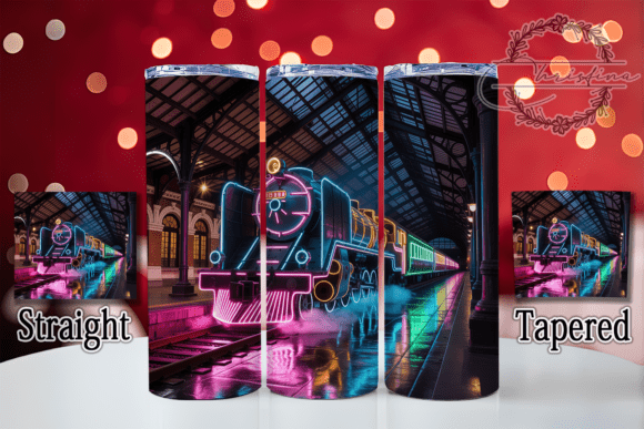 Retro Neon Steam Train Tumbler Wrap