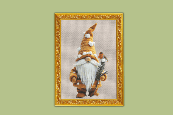 Snowy Gnome with Robin Cross-Stitch Patt